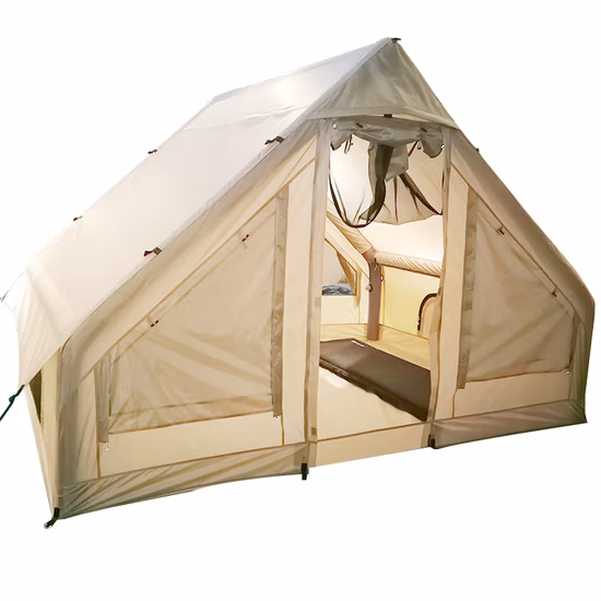 3-5 Person L Size Canvas Cotton Bell Tent Inflatable Camping Tent Portable Outdoor Air Tube Bell Tent Quick Setting Without Poles