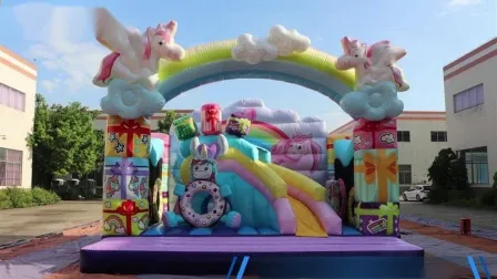 Aoqi Design Macaron Inflatable Rainbow Unicorn Castle Slide for Party