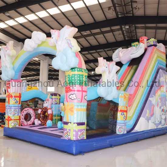 Aoqi Design Macaron Inflatable Rainbow Unicorn Castle Slide for Party