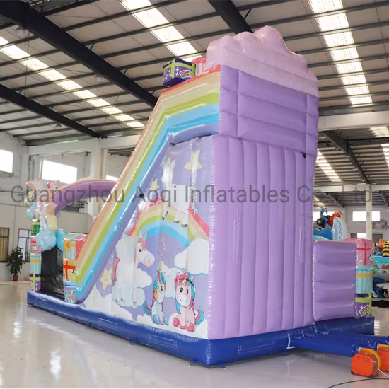 파티를 위한 Aoqi 디자인 마카롱 풍선 무지개 유니콘 성 슬라이드